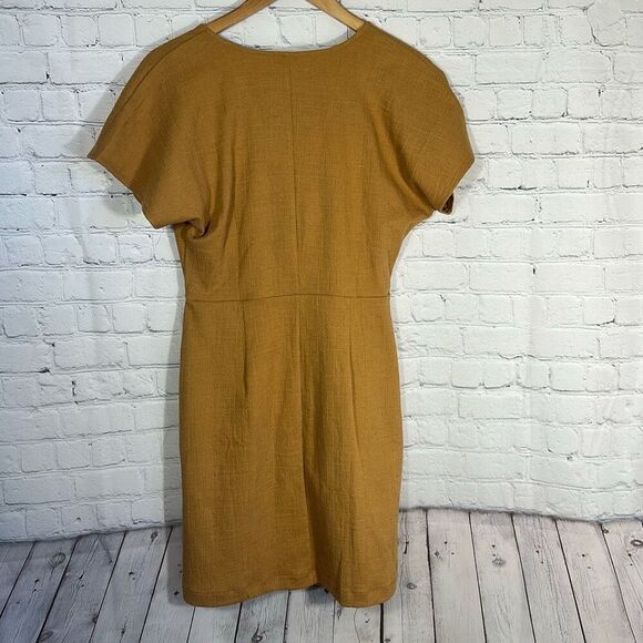 Madewell Dress Women's Small Mustard Natural Cross Front Flutter Sleeve Minidres - Picture 4 of 7